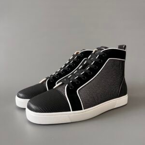 Aurora Custom Christian Louboutin Louis "Black Tech Mesh & Contrast Piping" High-Top (Non-Spike)