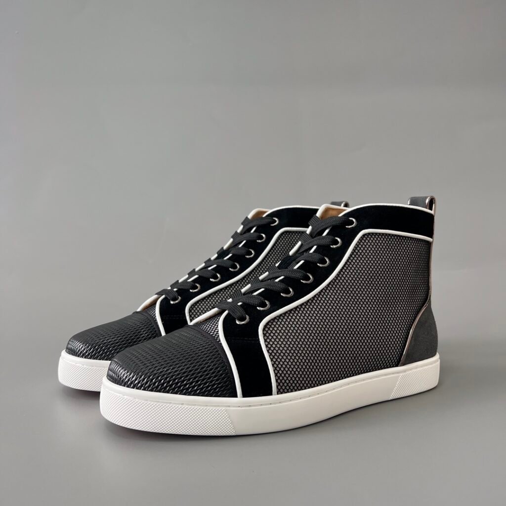 Aurora Custom Christian Louboutin Louis "Black Tech Mesh & Contrast Piping" High-Top (Non-Spike)