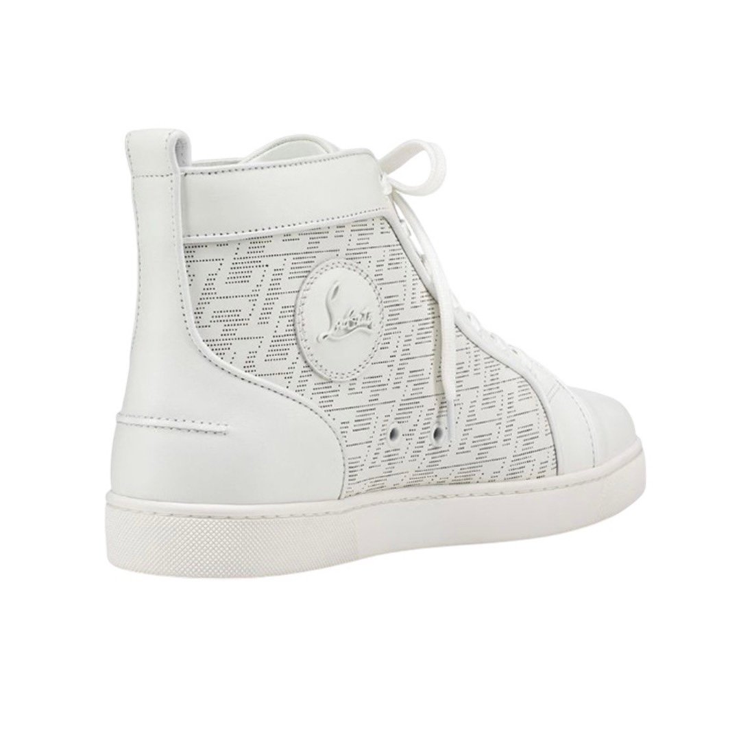 Aurora Custom Christian Louboutin Louis "White Calf Leather & Perforated Monogram" High-Top - Image 5