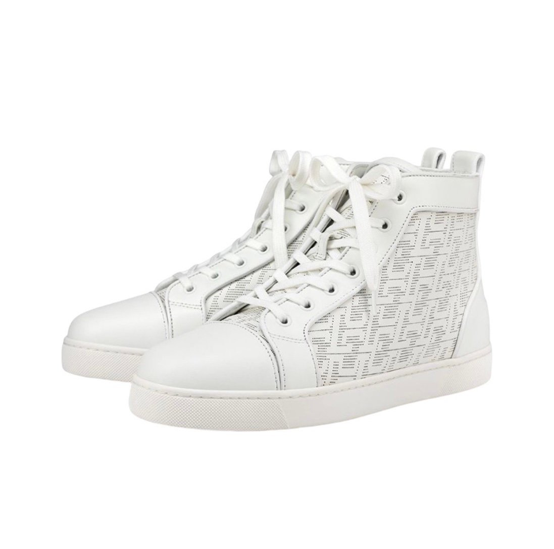 Aurora Custom Christian Louboutin Louis "White Calf Leather & Perforated Monogram" High-Top