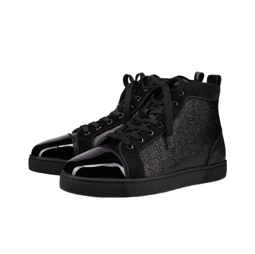 Aurora Custom Christian Louboutin Louis "Black Suede, Shimmering Woven Fabric & Patent Toe" High-Top