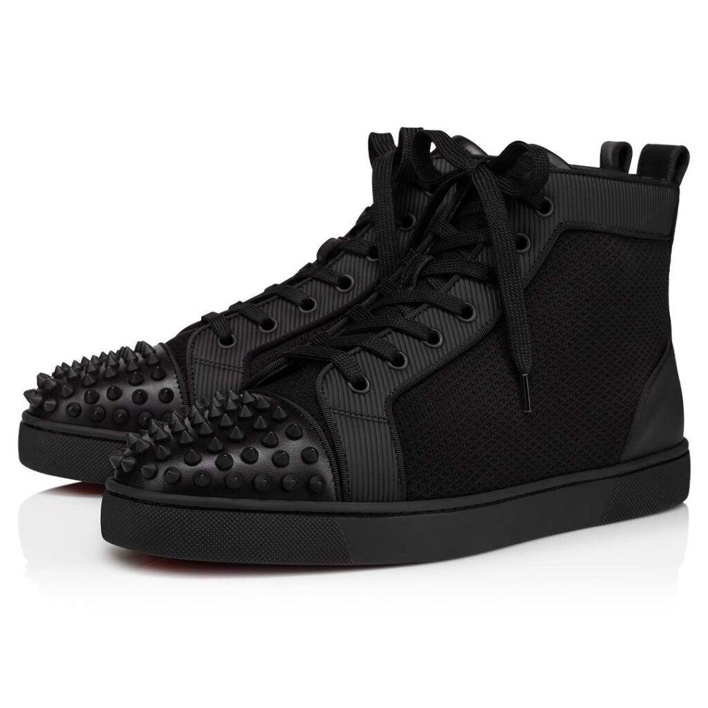 Aurora Custom Christian Louboutin Louis Spikes "Triple Black Mesh & Ribbed Detailing" High-Top