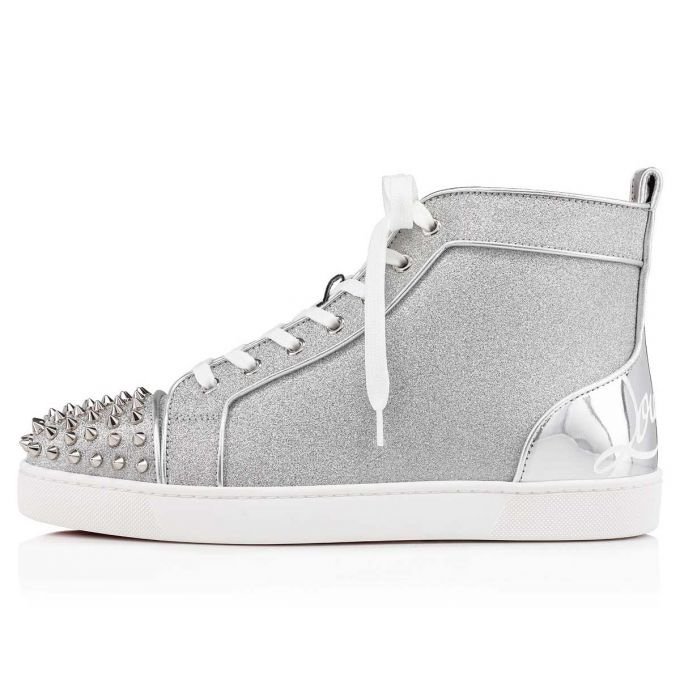 Aurora Custom Christian Louboutin Louis Spikes "Silver Glitter & Metallic Silver Specchio" High-Top - Image 2