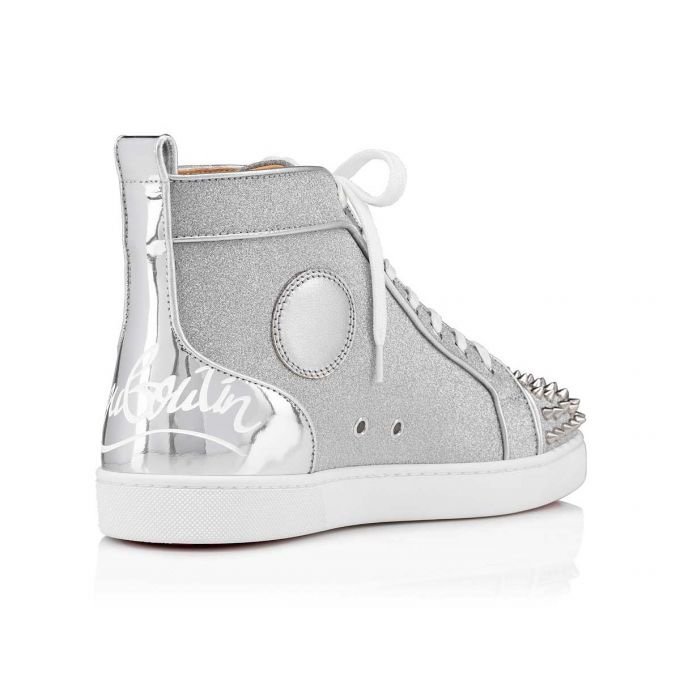 Aurora Custom Christian Louboutin Louis Spikes "Silver Glitter & Metallic Silver Specchio" High-Top - Image 4