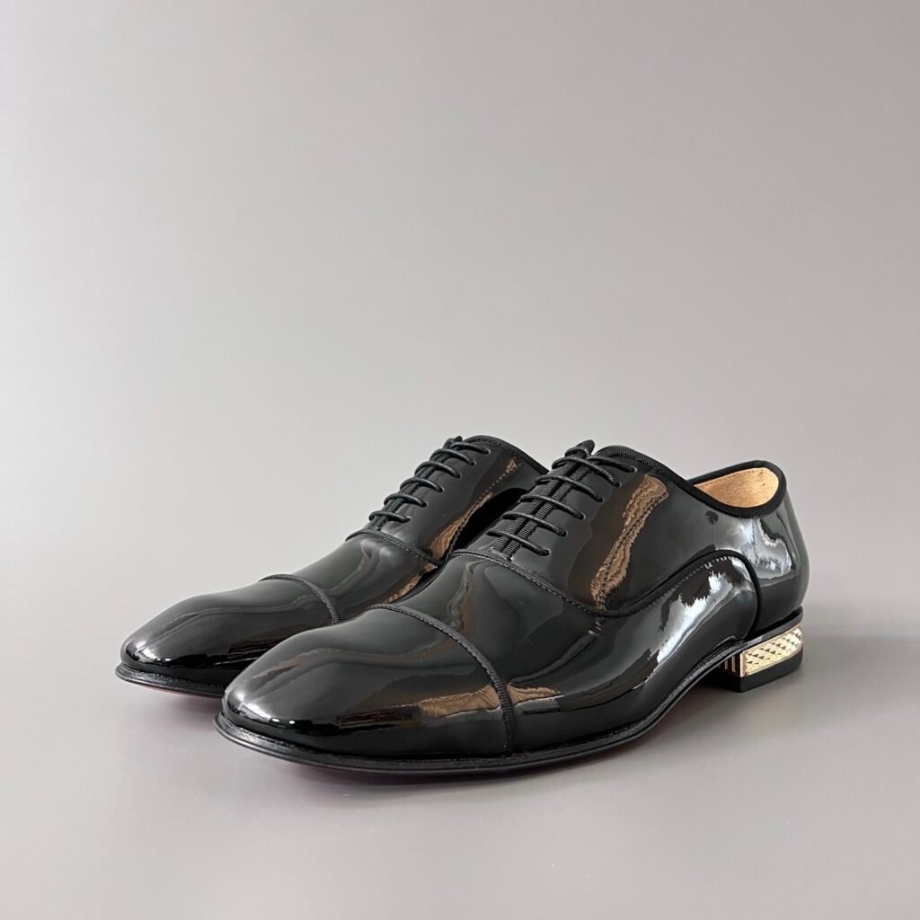 Aurora Custom Christian Louboutin Greggo "Black Patent & Gold Spiked Heel" Oxfords