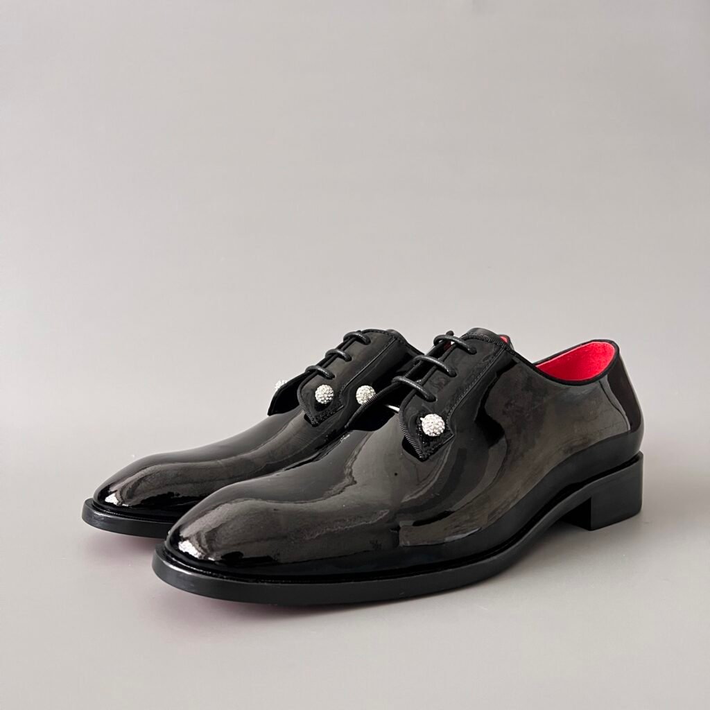 Aurora Custom Christian Louboutin Greggo "Black Patent & Crystal Diamond Studs"