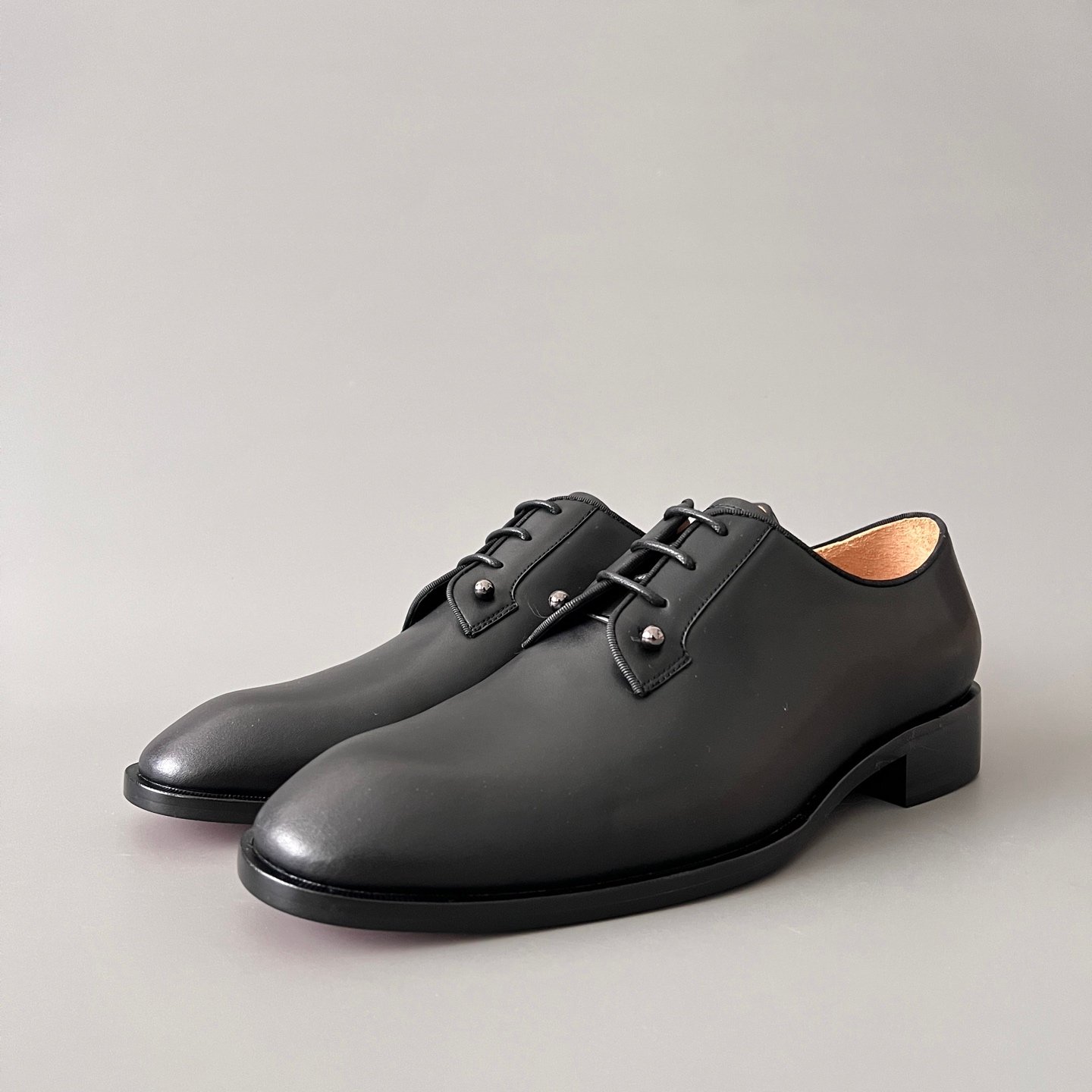 Aurora Custom Christian Louboutin Greggo "Matte Black Smooth Leather & Silver Studs"