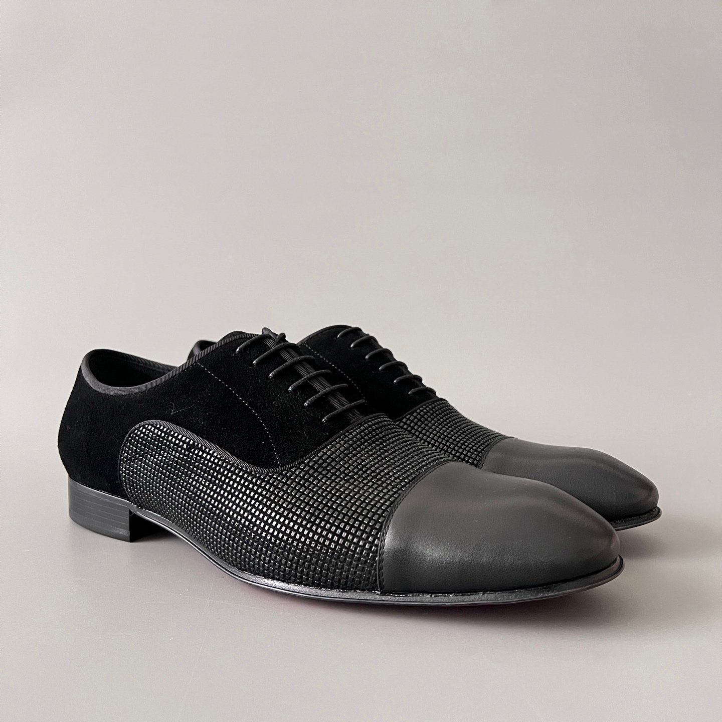 Aurora Custom Christian Louboutin Greggo "Triple Black Multi-Texture Mix" Oxfords - Image 3