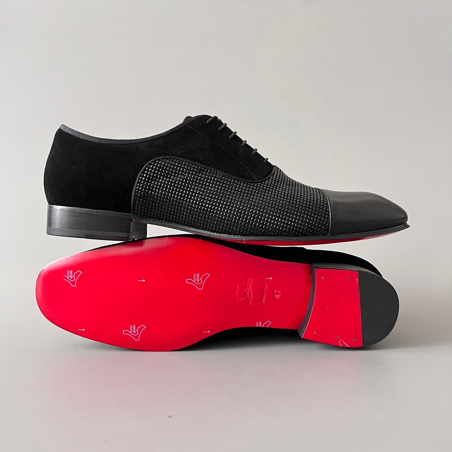 Aurora Custom Christian Louboutin Greggo "Triple Black Multi-Texture Mix" Oxfords - Image 6