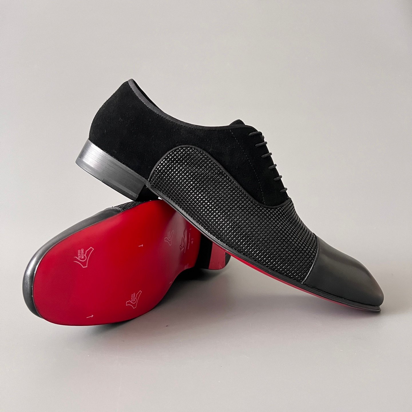 Aurora Custom Christian Louboutin Greggo "Triple Black Multi-Texture Mix" Oxfords - Image 7