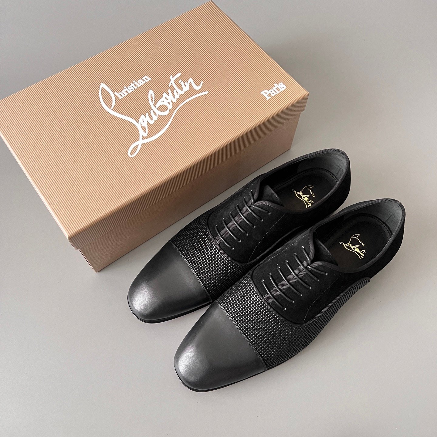 Aurora Custom Christian Louboutin Greggo "Triple Black Multi-Texture Mix" Oxfords - Image 9
