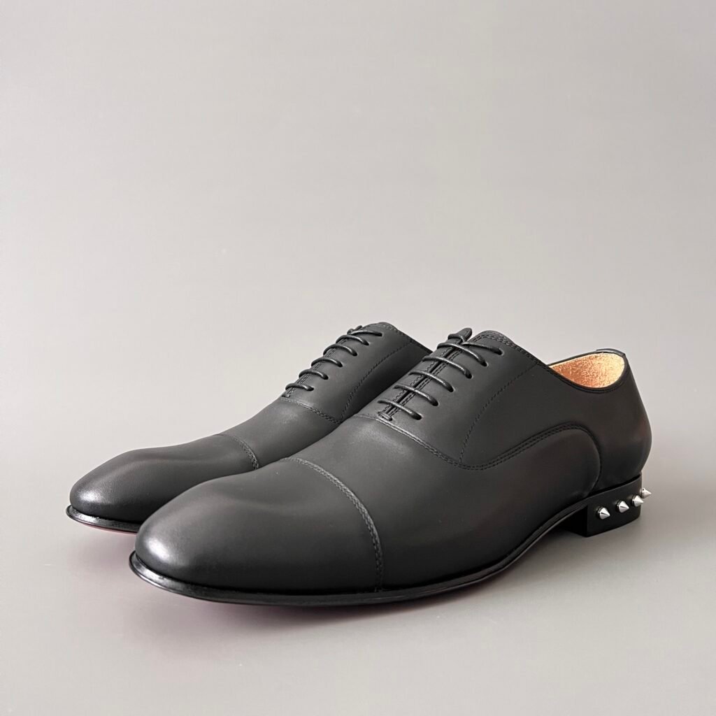 Aurora Custom Christian Louboutin Greggo "Matte Black & Silver Spiked Heel" Oxfords