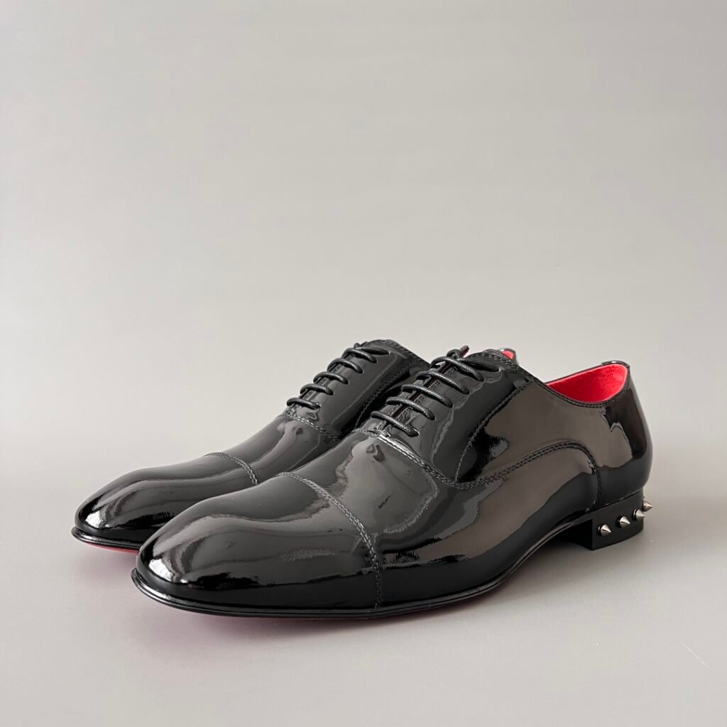 Aurora Custom Christian Louboutin Greggo "Black Patent & Spiked Heel" (Red Interior Edition)