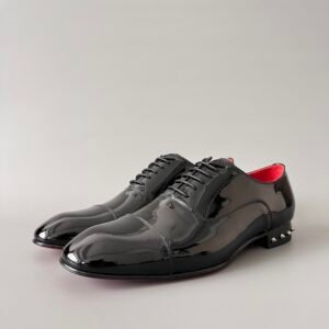 Aurora Custom Christian Louboutin Greggo "Black Patent & Spiked Heel" (Red Interior Edition)