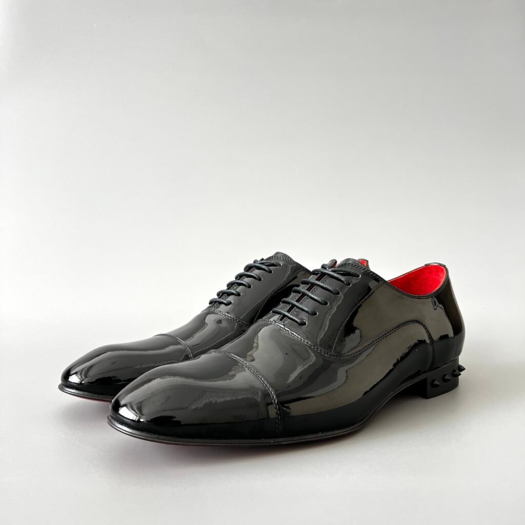 Aurora Custom Christian Louboutin Greggo "Black Patent & Black Spiked Heel" (Red Interior Edition)