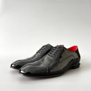 Aurora Custom Christian Louboutin Greggo "Black Patent & Black Spiked Heel" (Red Interior Edition)