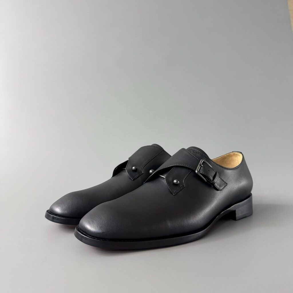 Aurora Custom Christian Louboutin Greggo "Matte Black Smooth Leather" Single Monk Strap
