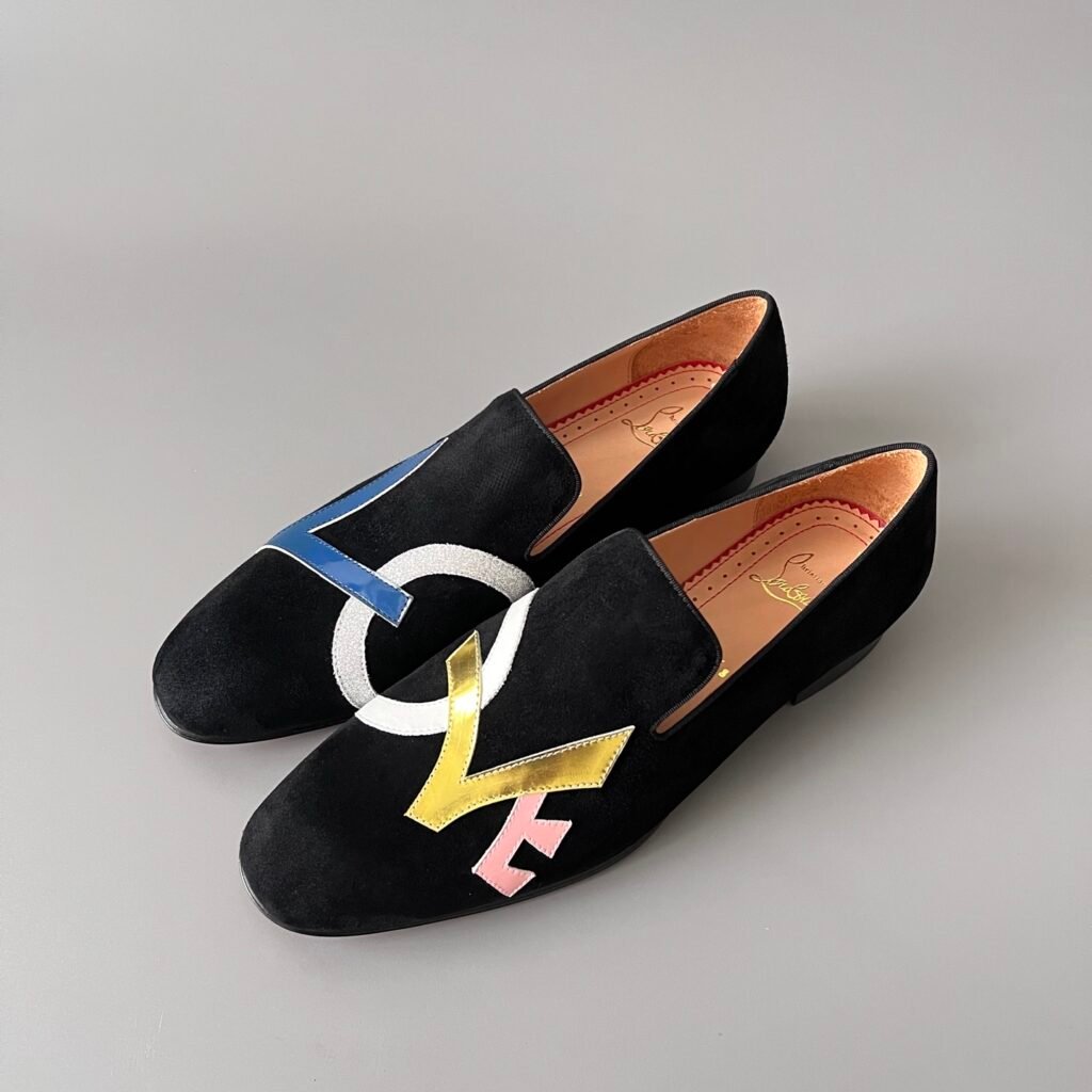 Aurora Custom Christian Louboutin "Love" Suede Pop-Art Loafers