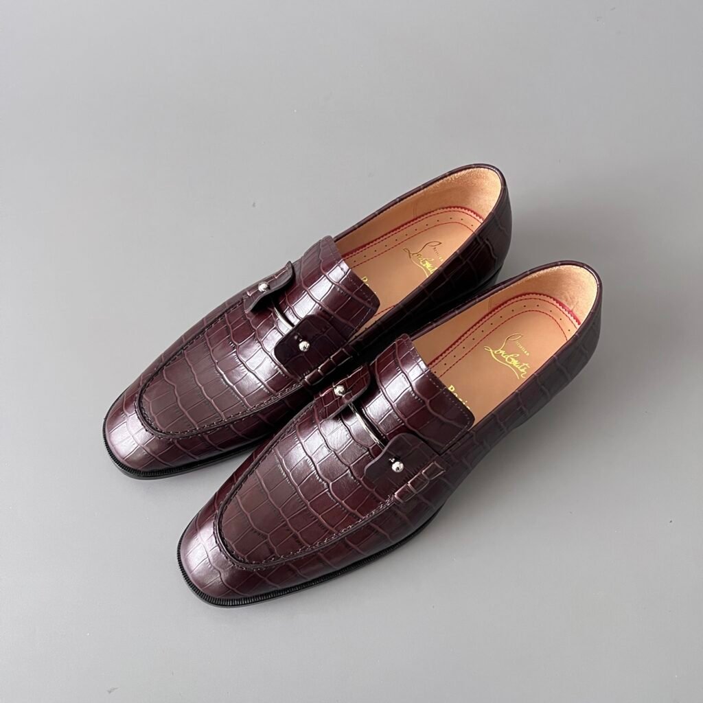 Aurora Custom Christian Louboutin "Our Georges" Bordeaux Croc-Embossed Loafers