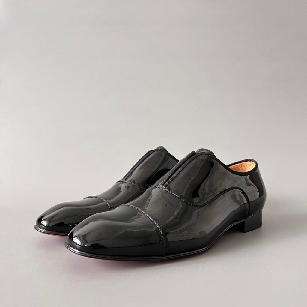 Aurora Custom Christian Louboutin Greggo "Black Patent Laceless" Slip-on Oxfords