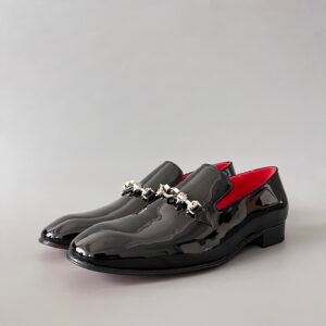 Aurora Custom Christian Louboutin "Black Patent & Silver Spike Chain" Loafers