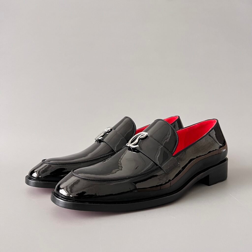 Aurora Custom Christian Louboutin "CL Logo" Black Patent & Red Lining Loafers