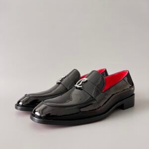 Aurora Custom Christian Louboutin "CL Logo" Black Patent & Red Lining Loafers