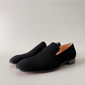 Aurora Custom Christian Louboutin Dandelion "Black Suede & Silver Spiked Heel" (Natural Lining)
