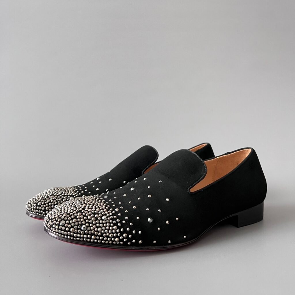 Aurora Custom Christian Louboutin Dandelion "Black Suede & Degrade Silver Studs" Loafers