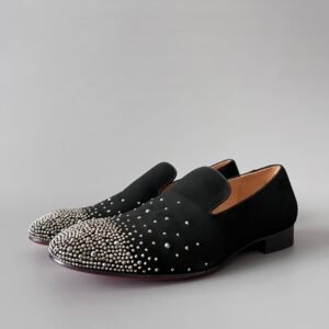 Aurora Custom Christian Louboutin Dandelion "Black Suede & Degrade Silver Studs" Loafers