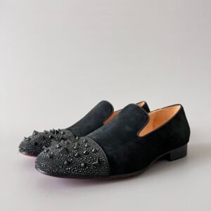 Aurora Custom Christian Louboutin Dandelion "Black Suede Strass & Spikes" Loafers