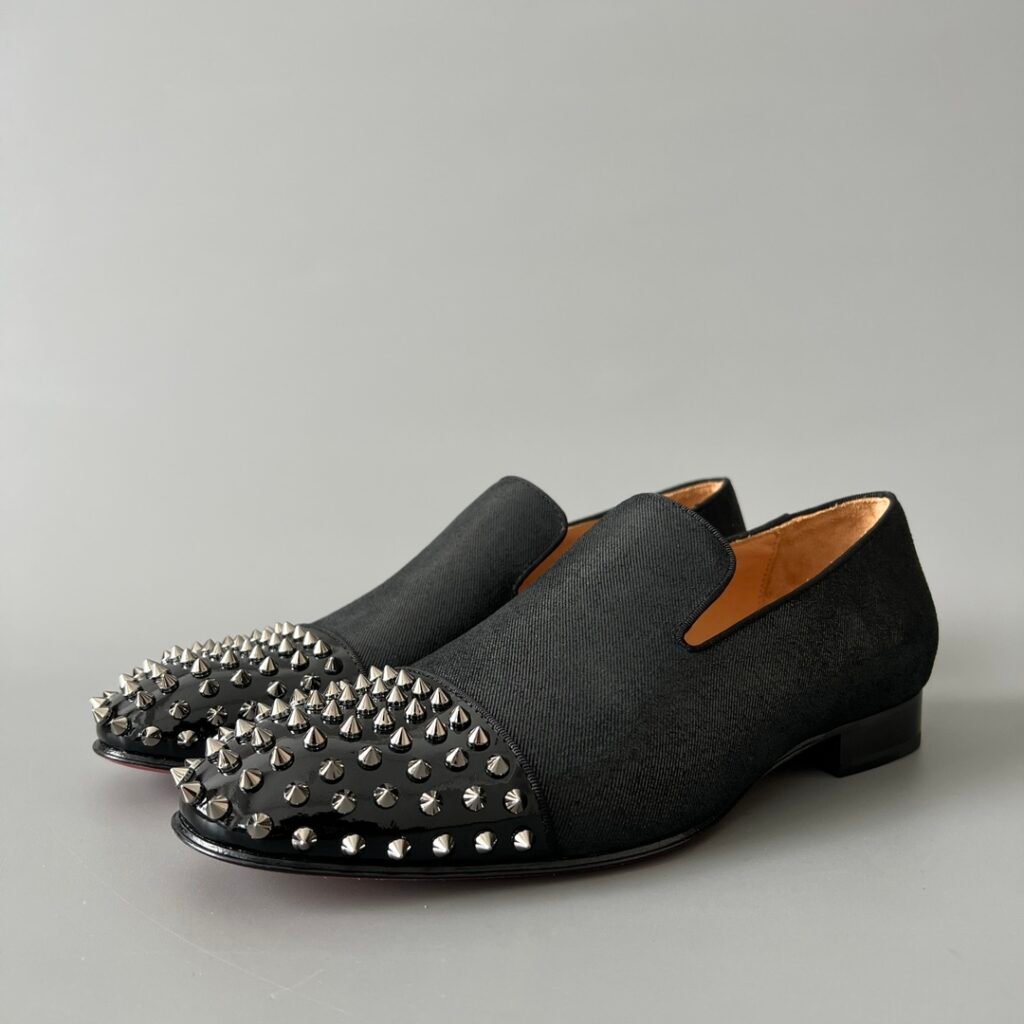 Aurora Custom Christian Louboutin Dandelion "Fabric & Spiked Patent" Loafers