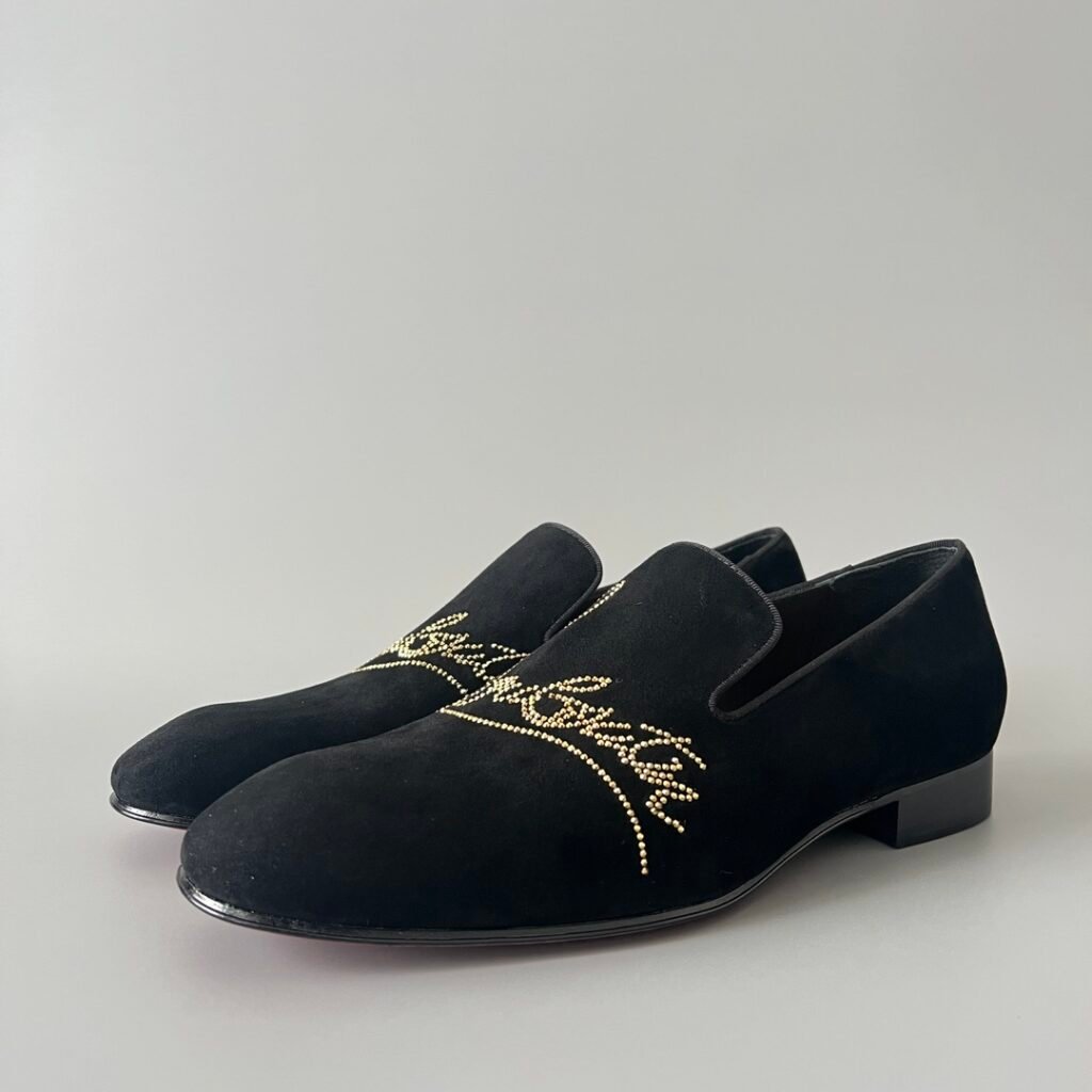 Aurora Custom Christian Louboutin Dandelion "Black Suede & Gold Signature" Loafers