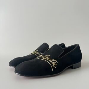 Aurora Custom Christian Louboutin Dandelion "Black Suede & Gold Signature" Loafers