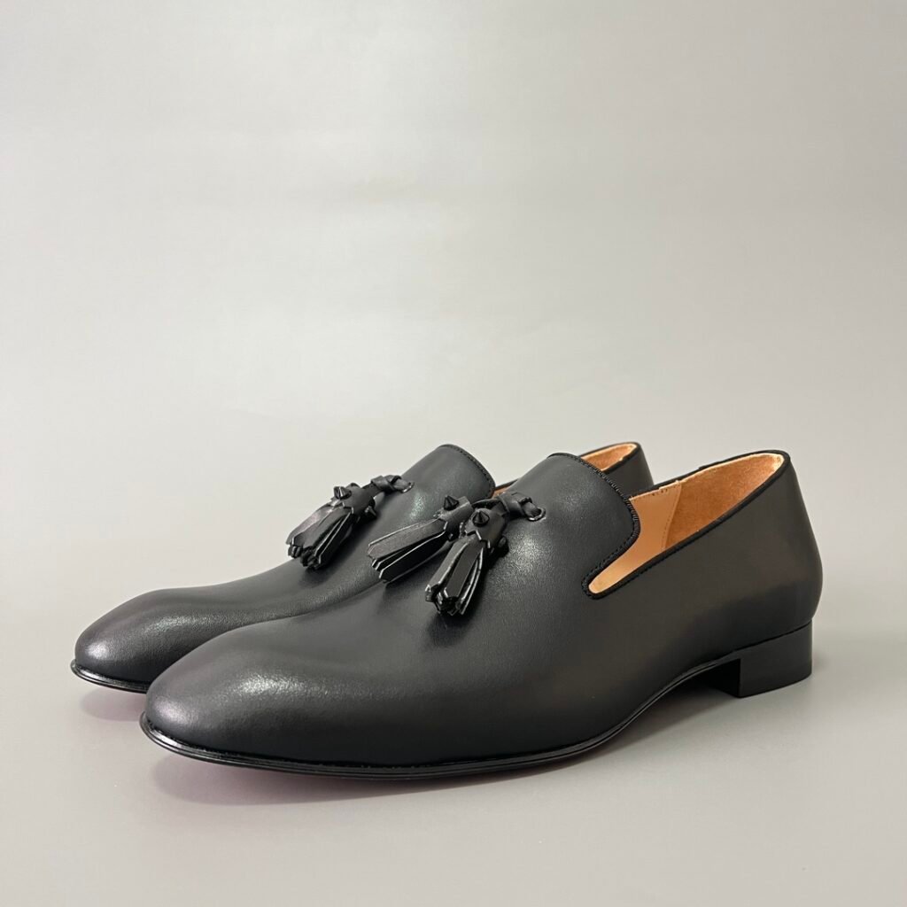 Aurora Custom Christian Louboutin Dandelion "Black Matte & Spiked Tassels" Loafers