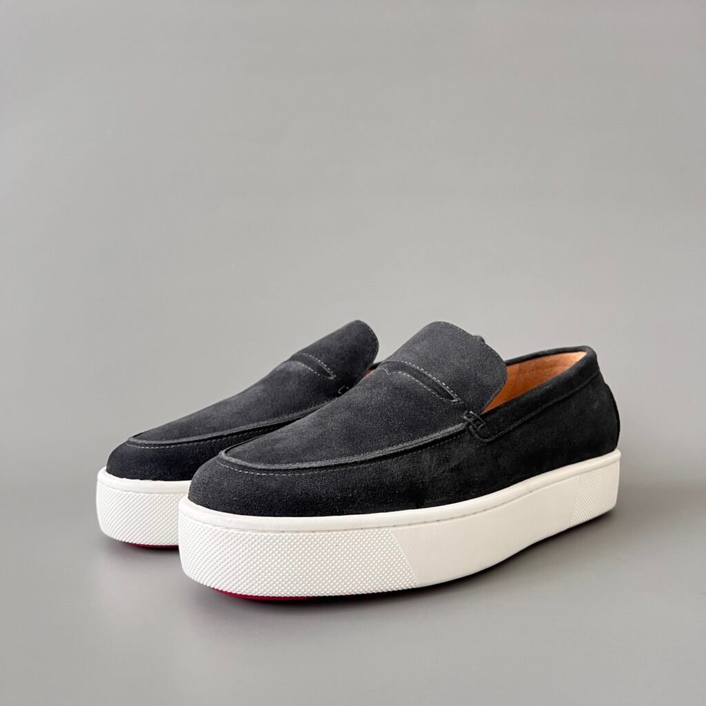 Aurora Custom Christian Louboutin "Paqueboat" Black Suede Platform Loafers