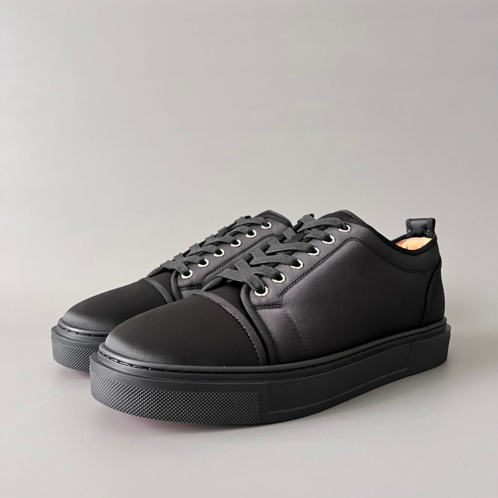 Aurora Custom Christian Louboutin Adolon Junior "Triple Black Satin & Leather" Sneakers