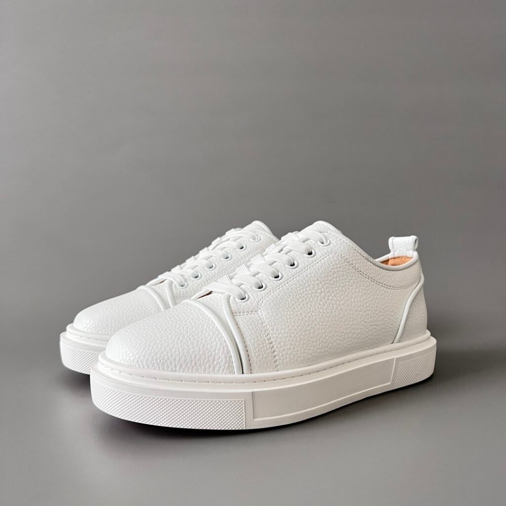 Aurora Custom Christian Louboutin Adolon Junior "Triple White Grained Leather" Sneakers