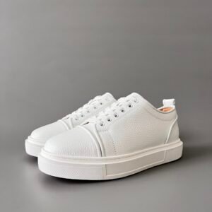 Aurora Custom Christian Louboutin Adolon Junior "Triple White Grained Leather" Sneakers