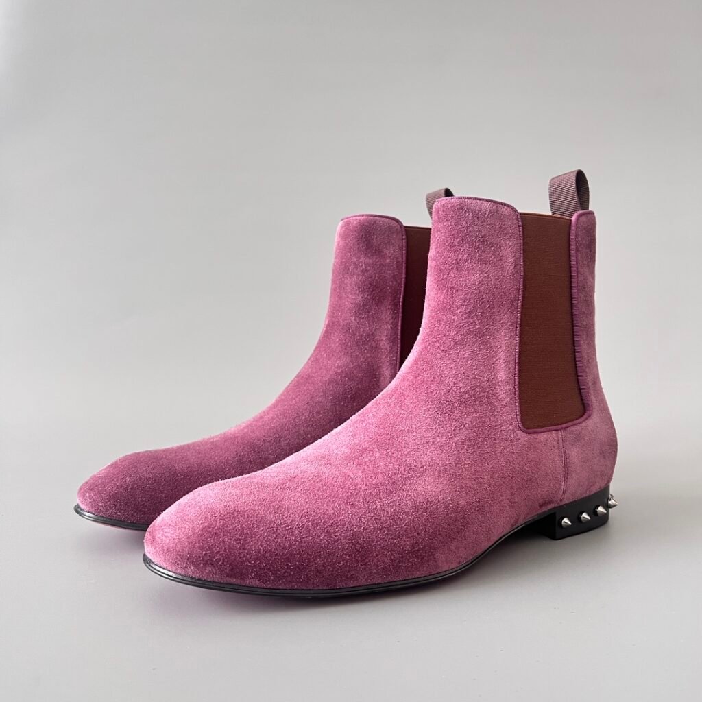 Aurora Custom Christian Louboutin Melon Spikes Flat "Purple Suede" Chelsea Boots