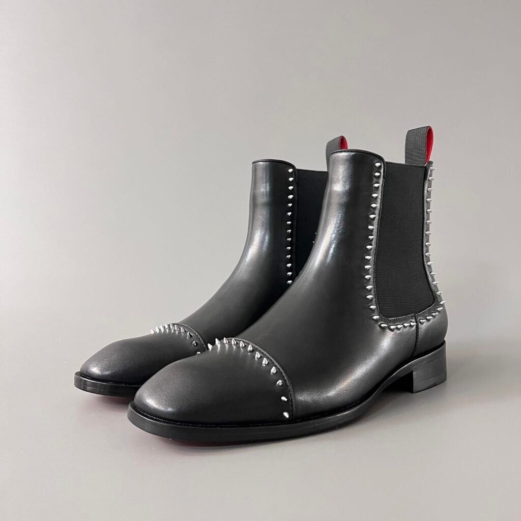 Aurora Custom Christian Louboutin Melon Spikes Flat "Black Leather & Silver Hardware"