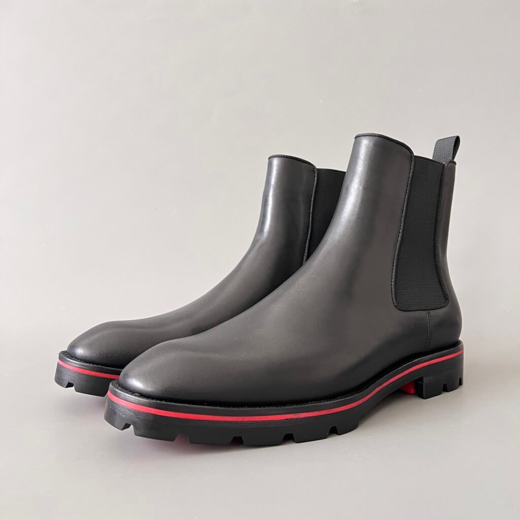 Aurora Custom Christian Louboutin Melon Flat "Black Leather & Rugged Sole"