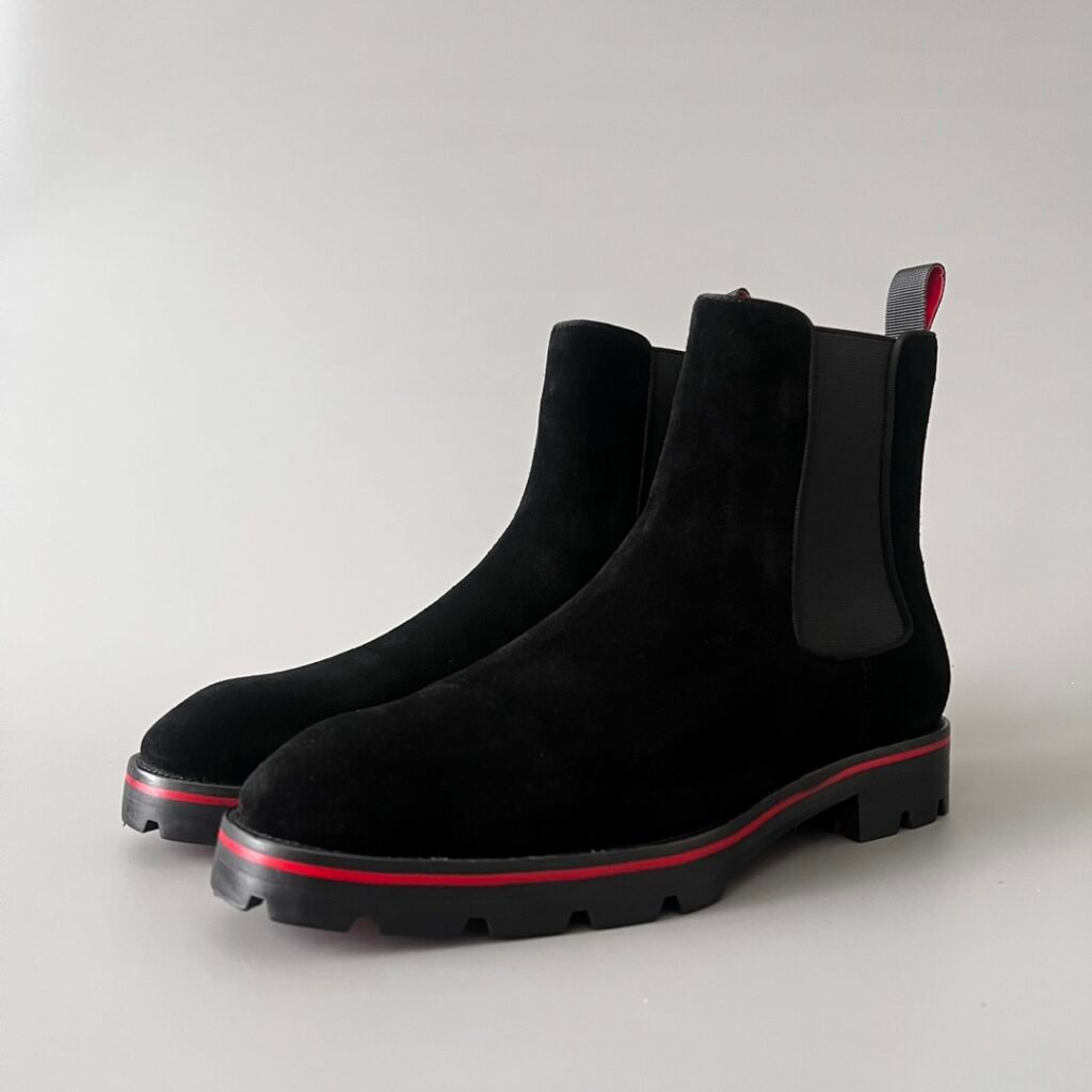 Aurora Custom Christian Louboutin Melon Flat "Black Suede & Rugged Sole"