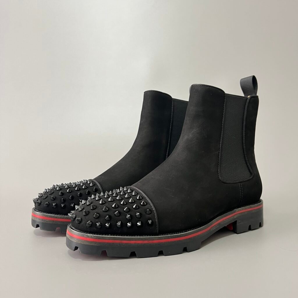 Aurora Custom Christian Louboutin Melon Spikes Flat "Black Suede" Rugged Edition