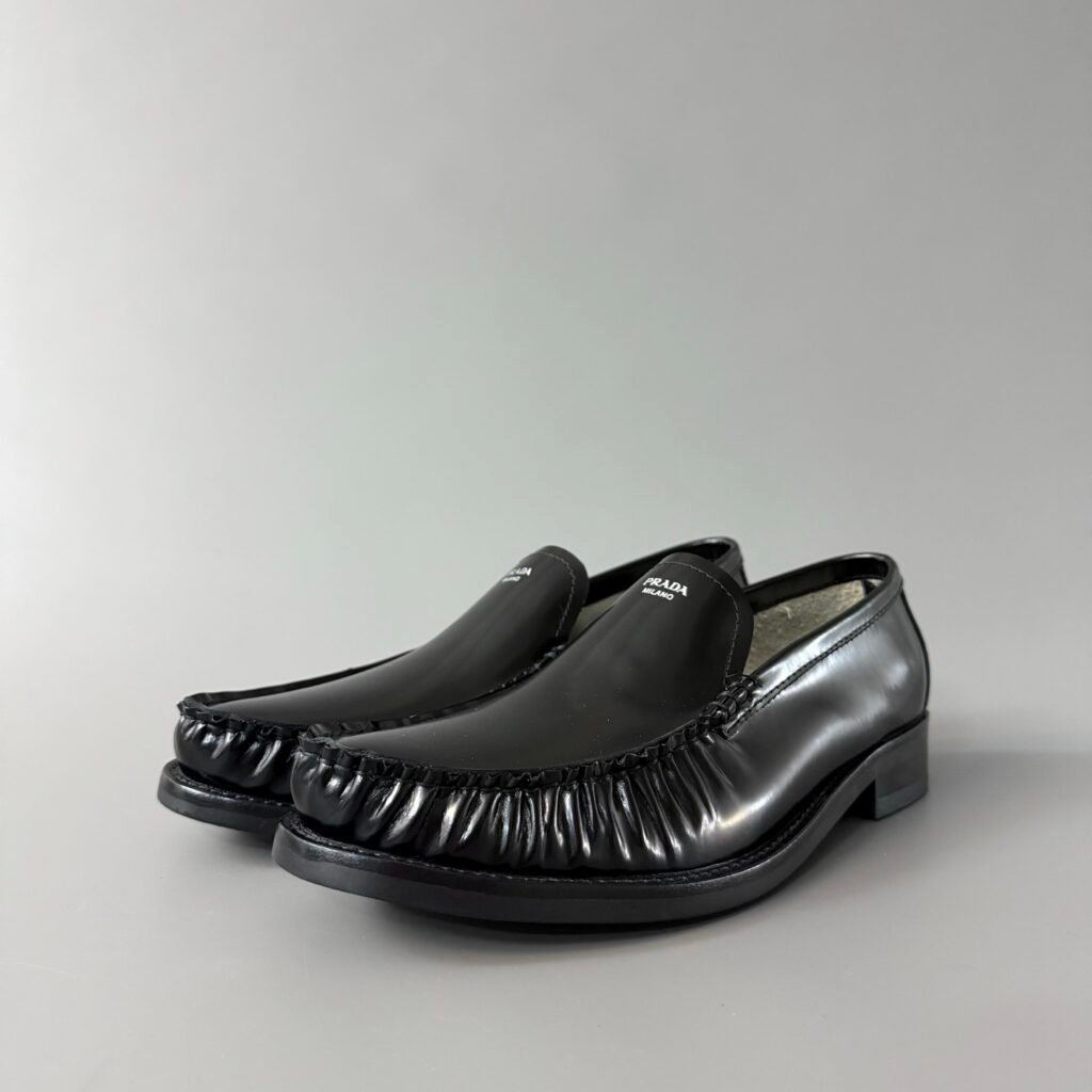 Aurora Custom PRADA Ruched Brushed Leather Loafers (1:1 Deconstructed)