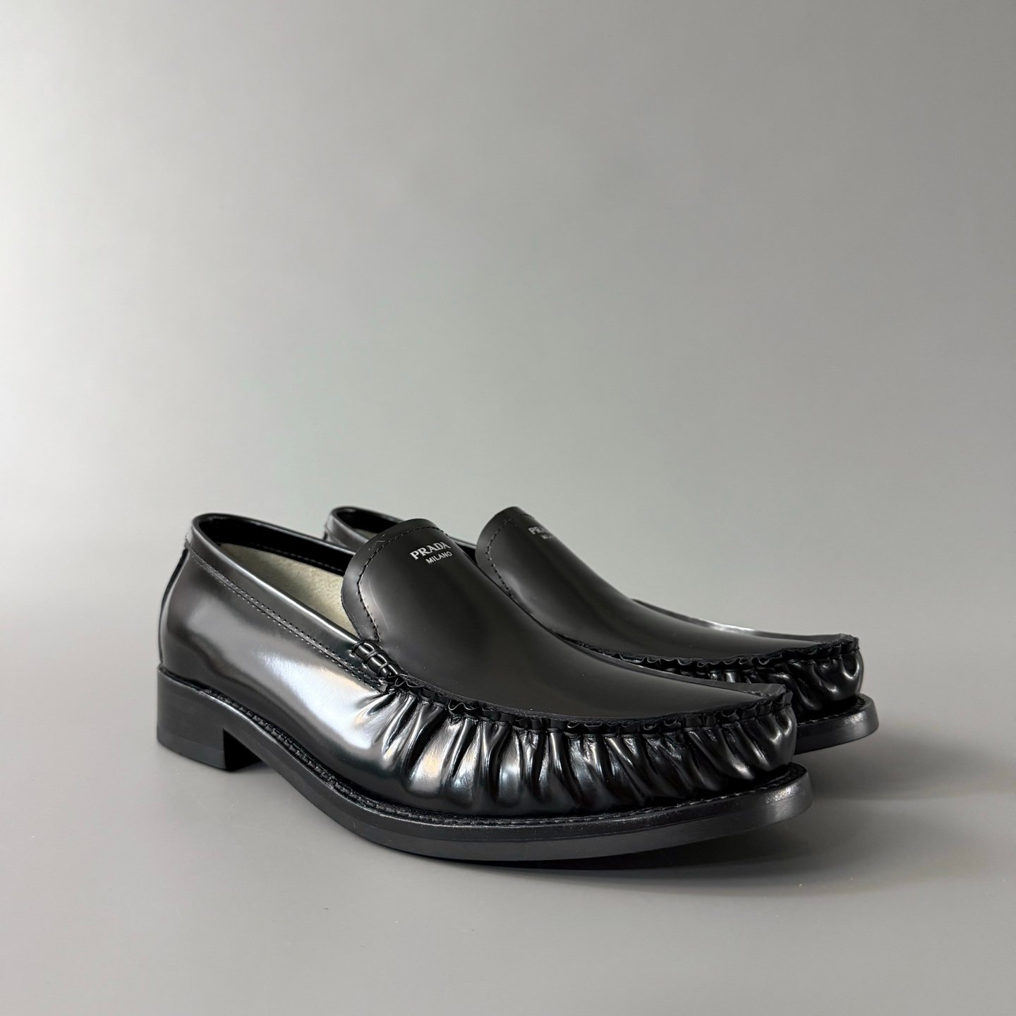 Aurora Custom PRADA Ruched Brushed Leather Loafers (1:1 Deconstructed) - Image 3