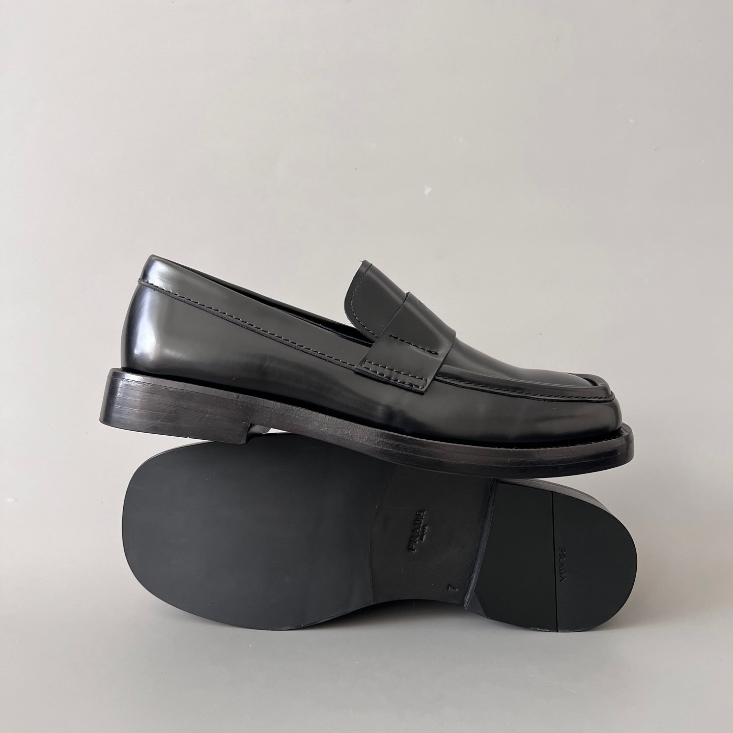 Aurora Custom PRADA Brushed Leather Square-Toe Loafers (1:1 Deconstructed) - Image 6