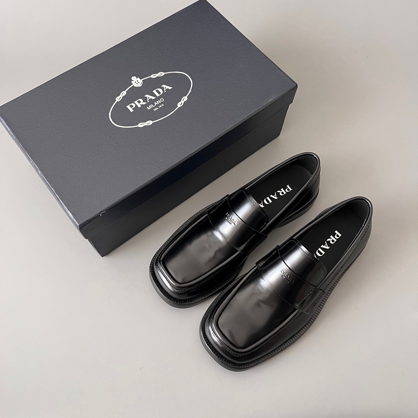Aurora Custom PRADA Brushed Leather Square-Toe Loafers (1:1 Deconstructed) - Image 9