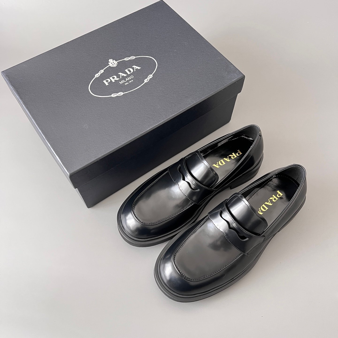 Aurora Custom PRADA Puffy-Piping Brushed Leather Loafers (1:1 Deconstructed) - Image 9
