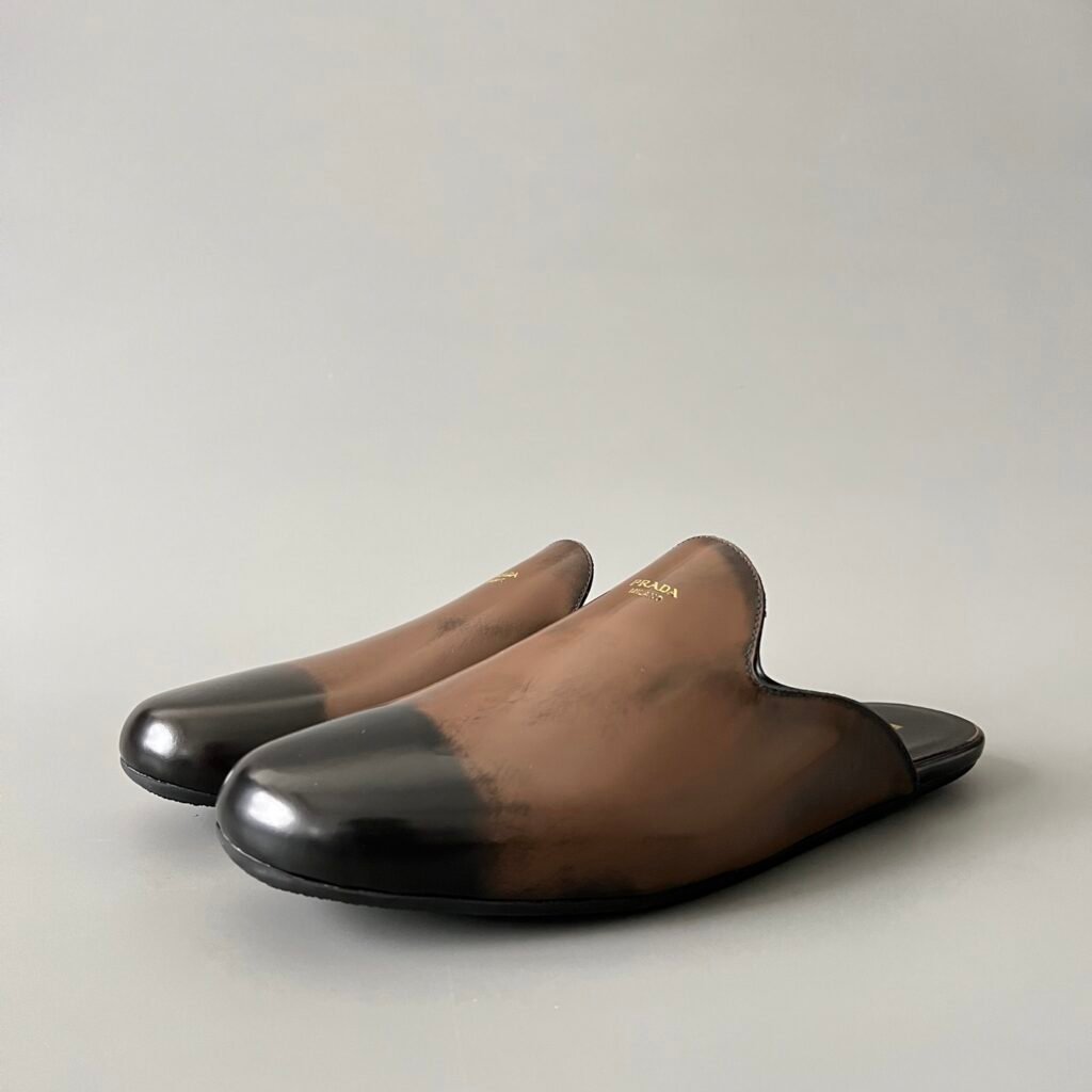 Aurora Custom PRADA Sfumato Brushed Leather Sabot Mules (1:1 Deconstructed)